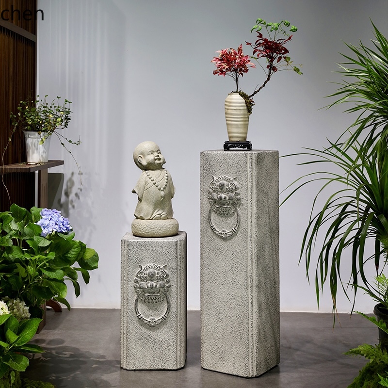 Bonsai Garden Entrance - HTT ใหม่สไตล์จีนตกแต่งทางเข้าเครื่องประดับเลียนแบบหินเสาฐานสำนักงานวินเทจขาตั้งสวนบอนไซชั้นวาง