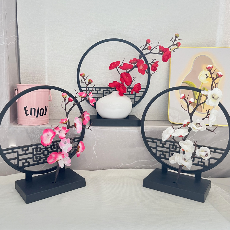 Bonsai Garden Entrance - แจกันพลาสติกตกแต่งบ้านสไตล์จีน ลายดอกไม้สีดำ รูปแบบดอกมะลิฤดูหนาว สำหรับตกแต่งสวน ทางเข้าบ้าน หรือโถงทางเดิน