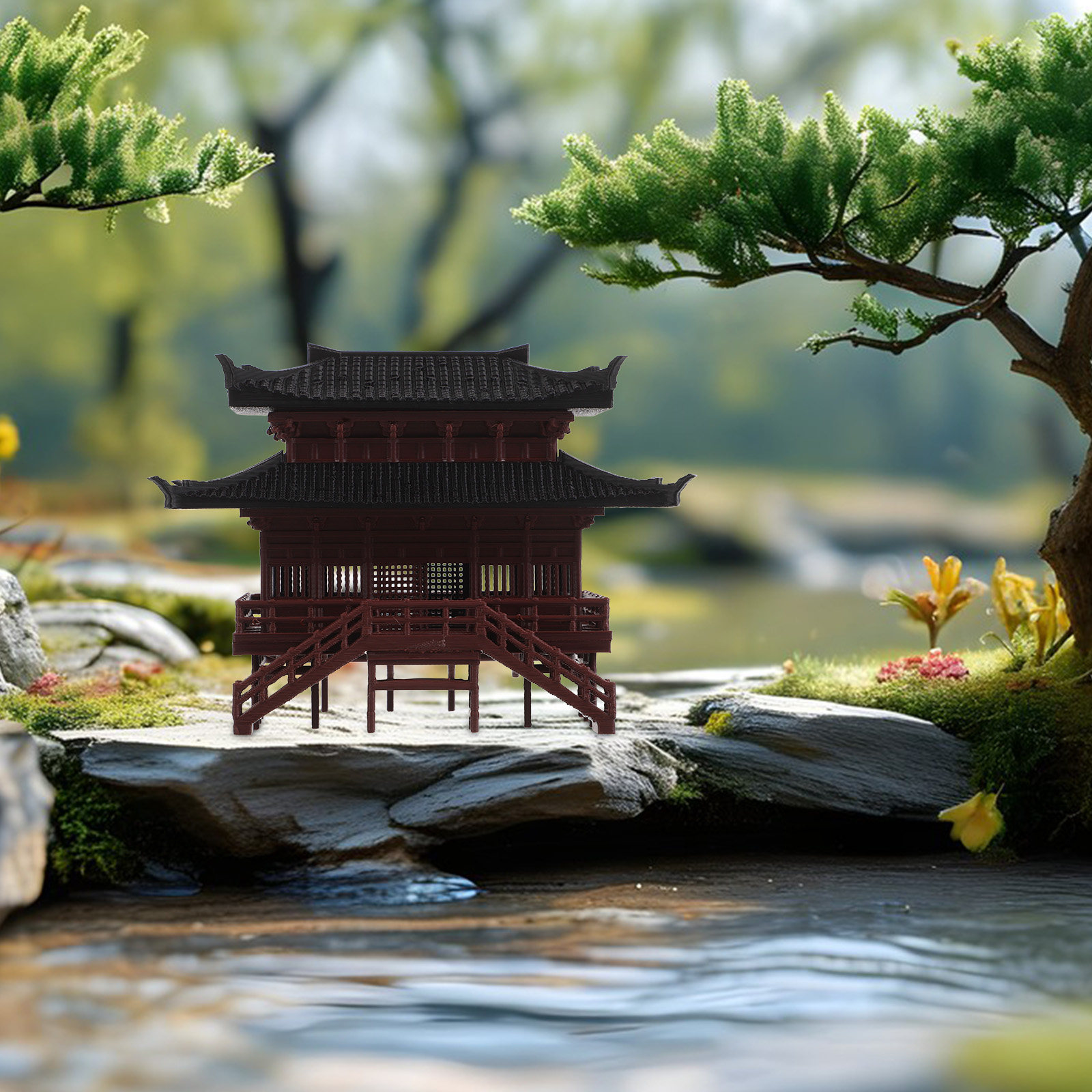 ศาลาจำลองเรซินแข็งแรง ตกแต่งตู - Bonsai Garden Landscape Design บทวิจารณ์และราคา